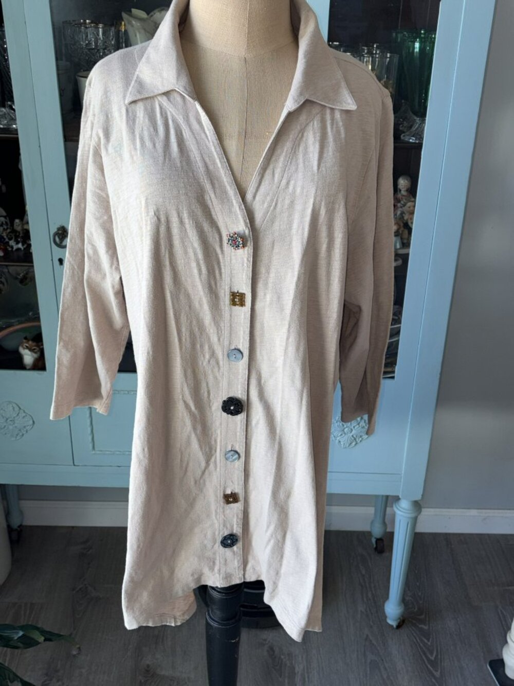 Soft Surroundings Tunic Top 2X Danielle Button 3/4 Sleeve - Picture 2 of 7